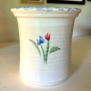 Pretty handmade crock pottery with tulips
